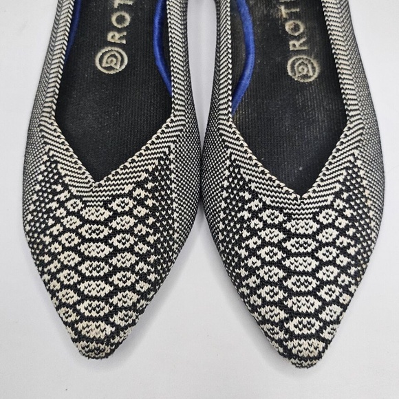 Womens Rothys The Point Black White Python Pointed Toe Ballet Flat Retired 8.5 - Picture 2 of 14